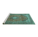 Sideview of Machine Washable Medallion Turquoise Traditional Area Rugs, wshtr4833turq