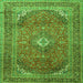 Round Machine Washable Medallion Green Traditional Area Rugs, wshtr4833grn