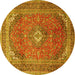 Round Machine Washable Medallion Yellow Traditional Rug, wshtr4833yw