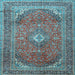 Square Machine Washable Medallion Light Blue Traditional Rug, wshtr4833lblu