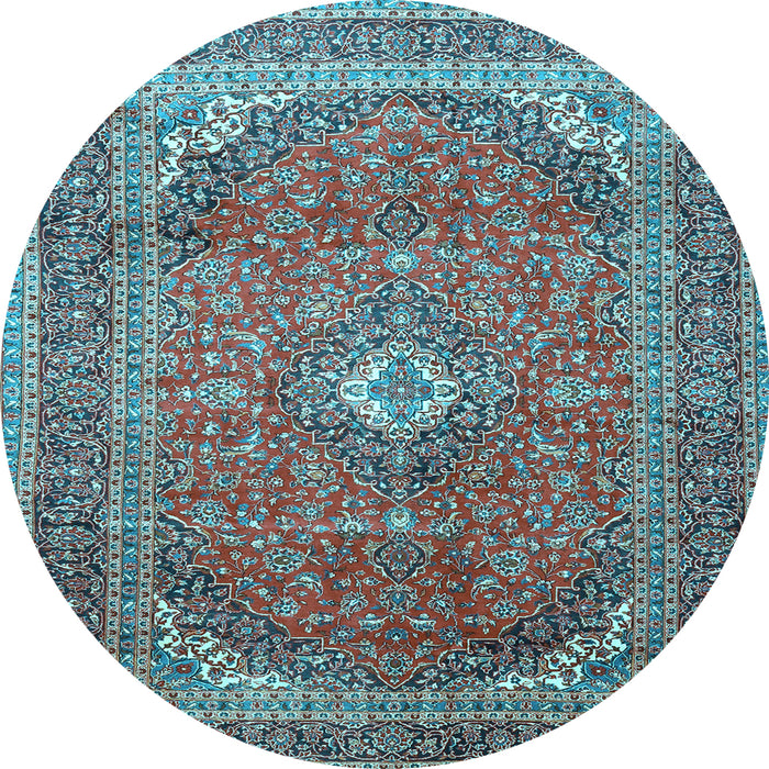 Round Medallion Light Blue Traditional Rug, tr4833lblu