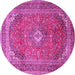 Round Machine Washable Medallion Pink Traditional Rug, wshtr4833pnk