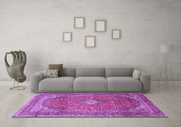 Machine Washable Medallion Purple Traditional Area Rugs in a Living Room, wshtr4833pur