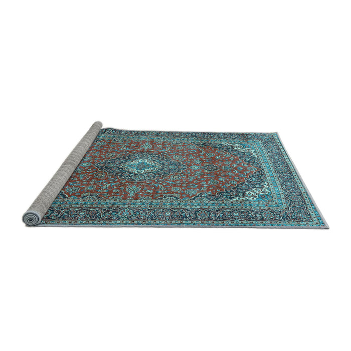 Sideview of Machine Washable Medallion Light Blue Traditional Rug, wshtr4833lblu