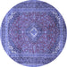 Round Machine Washable Medallion Blue Traditional Rug, wshtr4833blu