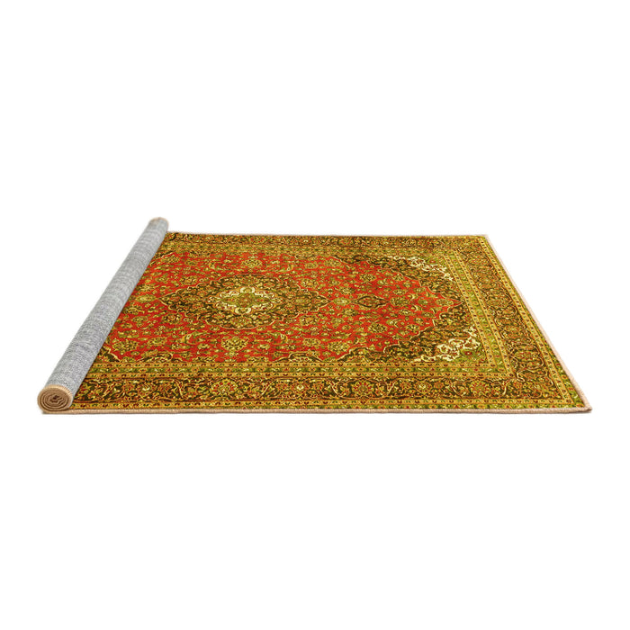 Sideview of Machine Washable Medallion Yellow Traditional Rug, wshtr4833yw