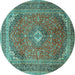 Round Machine Washable Medallion Turquoise Traditional Area Rugs, wshtr4833turq