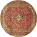 Round Machine Washable Medallion Brown Traditional Rug, wshtr4833brn