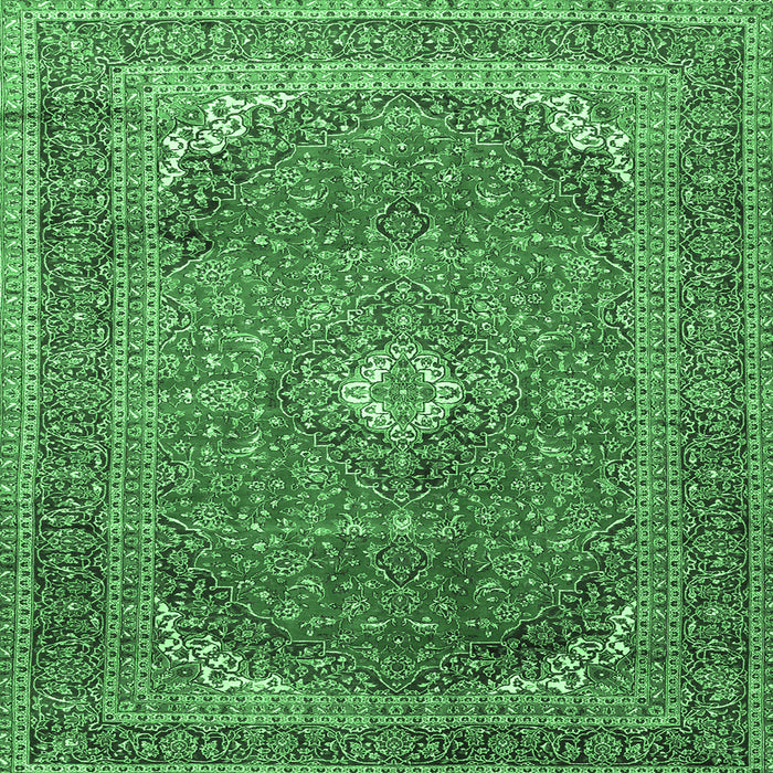 Square Machine Washable Medallion Emerald Green Traditional Area Rugs, wshtr4833emgrn