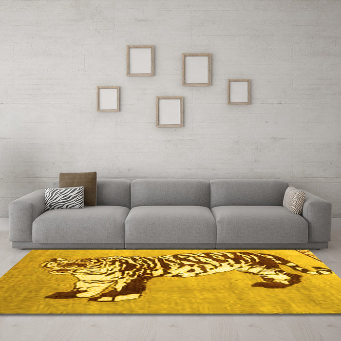 Machine Washable Persian Yellow Traditional Rug in a Living Room, wshtr4834yw