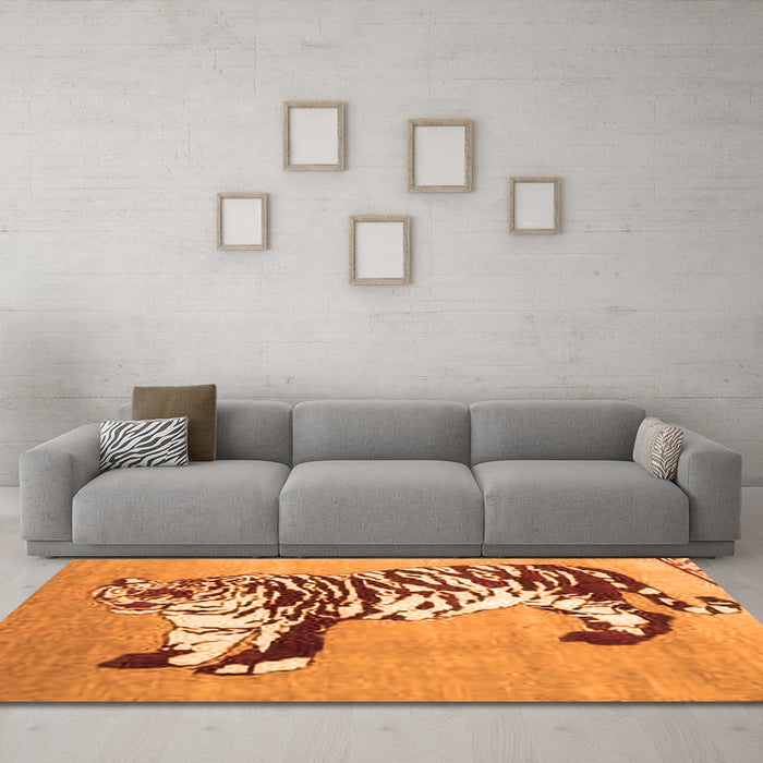 Machine Washable Persian Orange Traditional Area Rugs in a Living Room, wshtr4834org