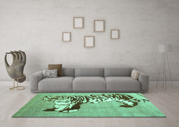 Machine Washable Persian Turquoise Traditional Area Rugs in a Living Room,, wshtr4834turq