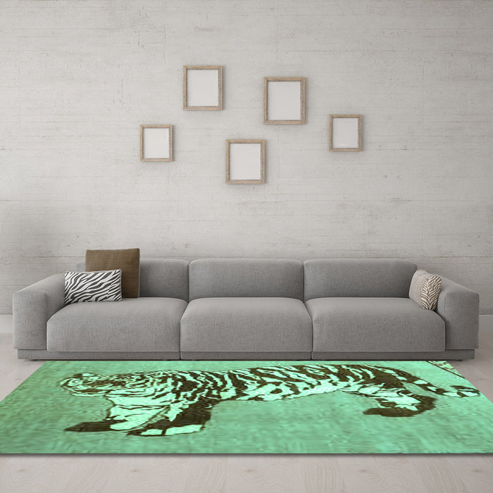 Machine Washable Persian Turquoise Traditional Area Rugs in a Living Room,, wshtr4834turq