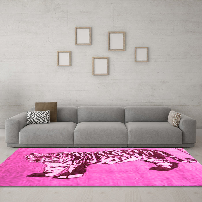 Machine Washable Persian Pink Traditional Rug in a Living Room, wshtr4834pnk