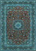 Machine Washable Medallion Light Blue Traditional Rug, wshtr483lblu