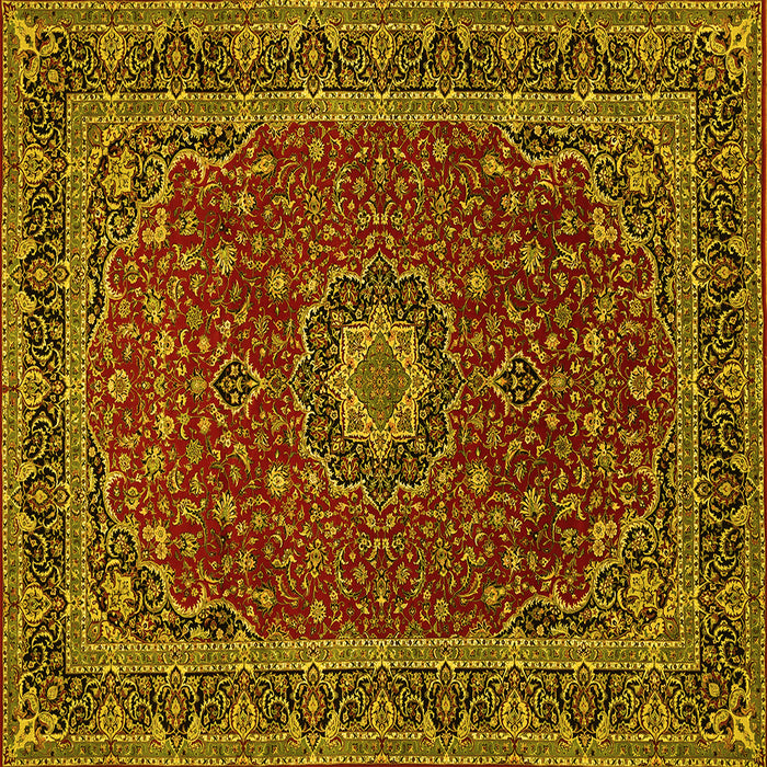 Square Machine Washable Medallion Yellow Traditional Rug, wshtr483yw