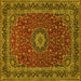 Square Machine Washable Medallion Yellow Traditional Rug, wshtr483yw