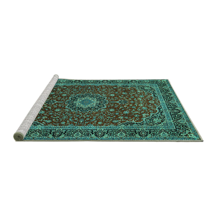 Sideview of Machine Washable Medallion Turquoise Traditional Area Rugs, wshtr483turq