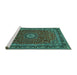 Sideview of Machine Washable Medallion Turquoise Traditional Area Rugs, wshtr483turq