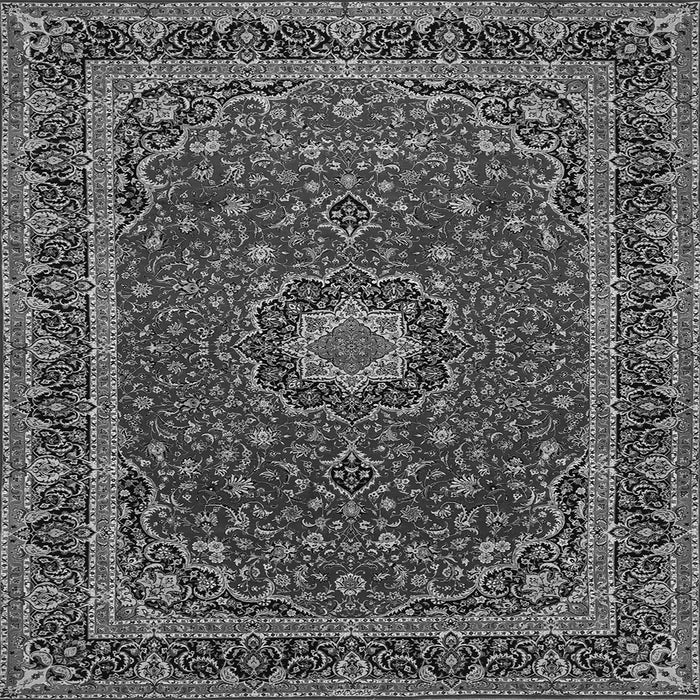 Round Machine Washable Medallion Gray Traditional Rug, wshtr483gry