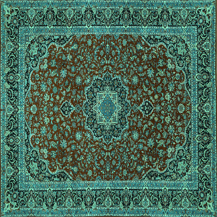 Square Medallion Turquoise Traditional Rug, tr483turq