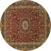 Round Medallion Brown Traditional Rug, tr483brn