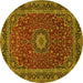 Round Machine Washable Medallion Yellow Traditional Rug, wshtr483yw