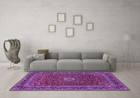 Machine Washable Medallion Purple Traditional Rug, wshtr483pur