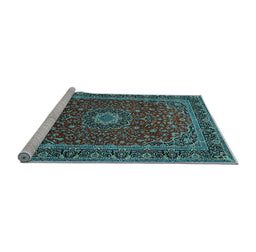 Sideview of Machine Washable Medallion Light Blue Traditional Rug, wshtr483lblu