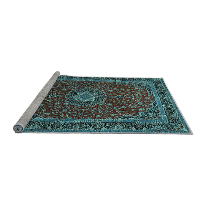 Sideview of Machine Washable Medallion Light Blue Traditional Rug, wshtr483lblu