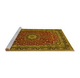 Sideview of Machine Washable Medallion Yellow Traditional Rug, wshtr483yw