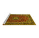 Sideview of Machine Washable Medallion Yellow Traditional Rug, wshtr483yw