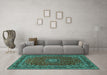 Machine Washable Medallion Turquoise Traditional Area Rugs in a Living Room,, wshtr483turq