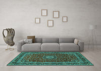 Machine Washable Medallion Turquoise Traditional Rug, wshtr483turq