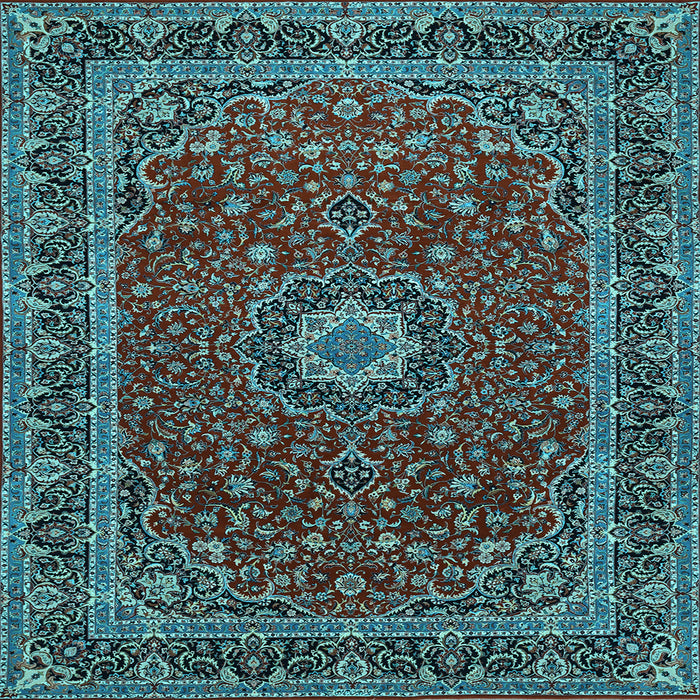 Square Machine Washable Medallion Light Blue Traditional Rug, wshtr483lblu