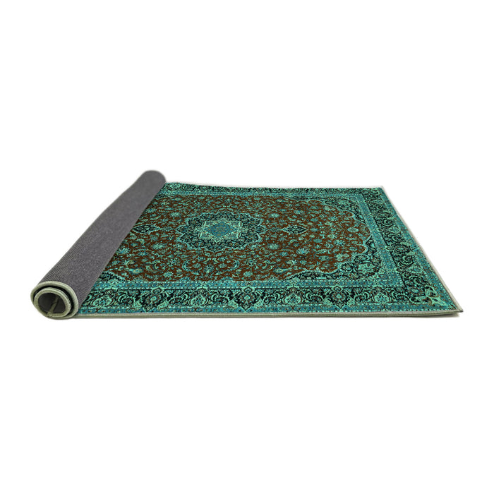 Sideview of Medallion Turquoise Traditional Rug, tr483turq