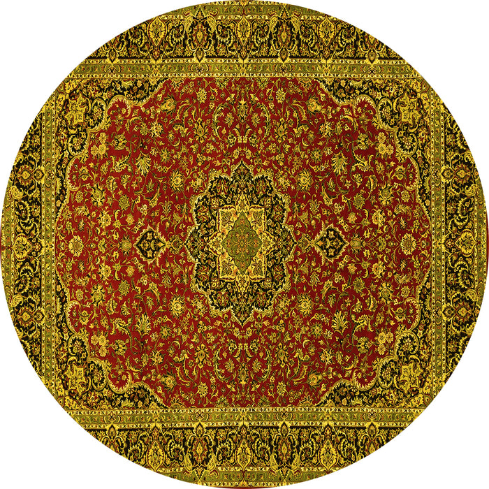 Round Medallion Yellow Traditional Rug, tr483yw