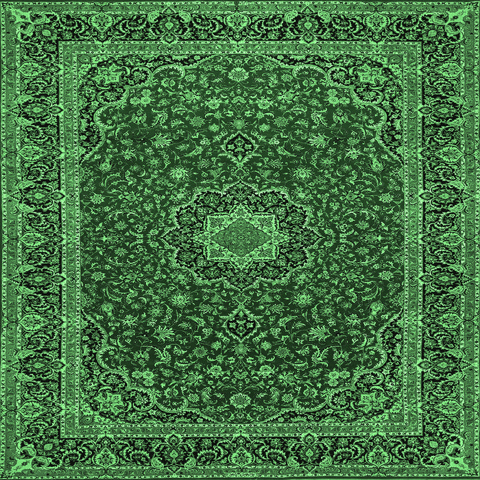 Square Machine Washable Medallion Emerald Green Traditional Area Rugs, wshtr483emgrn