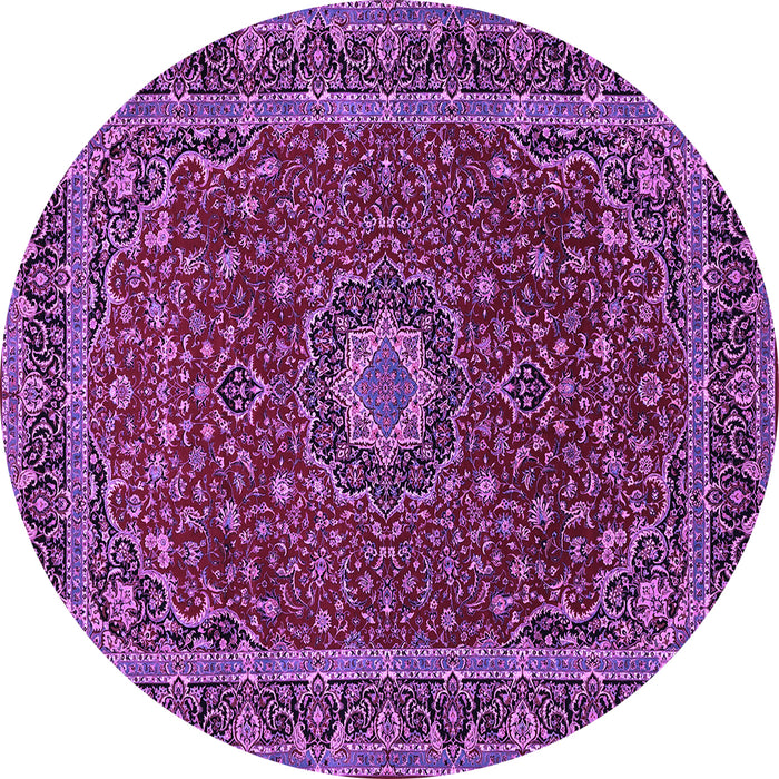 Round Machine Washable Medallion Purple Traditional Area Rugs, wshtr483pur