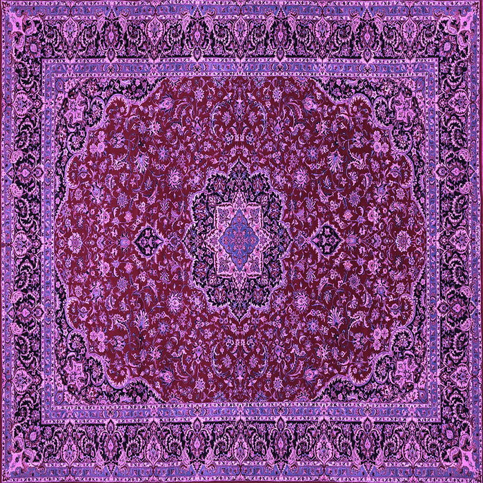 Square Machine Washable Medallion Purple Traditional Area Rugs, wshtr483pur