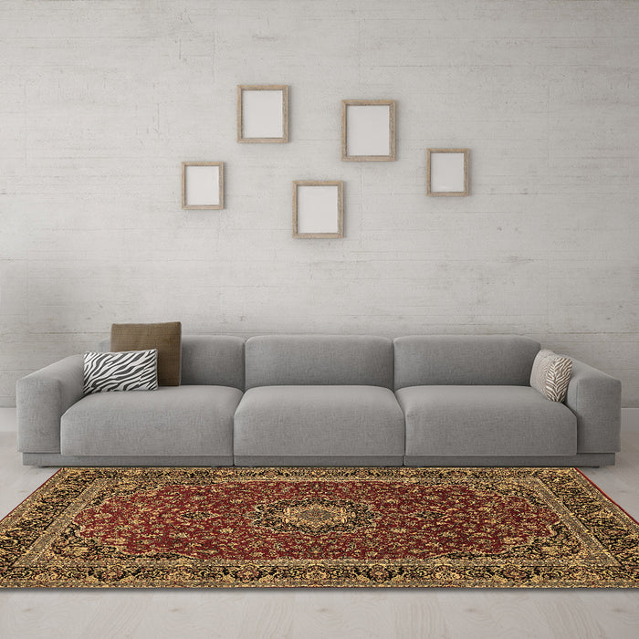 Machine Washable Medallion Brown Traditional Rug in a Living Room,, wshtr483brn