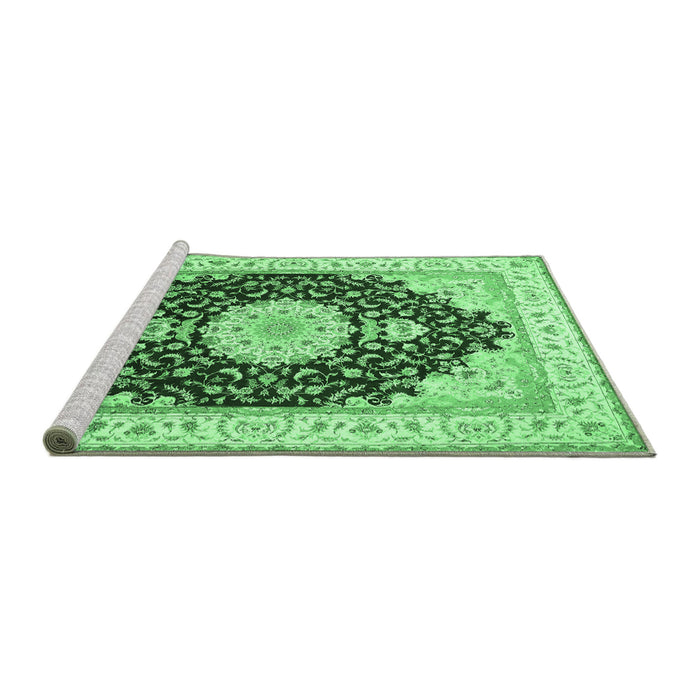 Sideview of Machine Washable Medallion Emerald Green Traditional Area Rugs, wshtr484emgrn