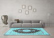 Machine Washable Medallion Light Blue Traditional Rug in a Living Room, wshtr484lblu