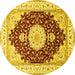 Round Machine Washable Medallion Yellow Traditional Rug, wshtr484yw