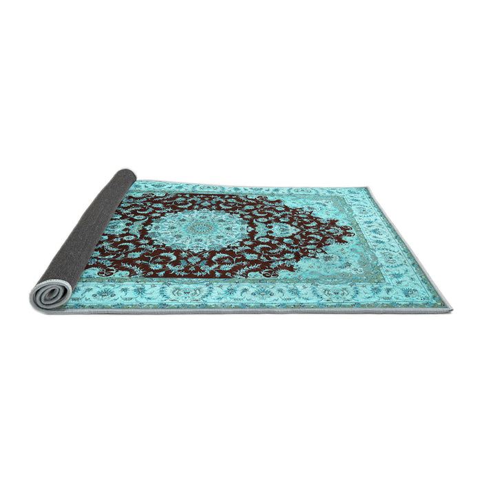 Sideview of Medallion Light Blue Traditional Rug, tr484lblu