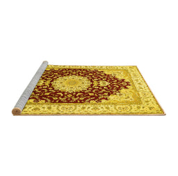 Sideview of Machine Washable Medallion Yellow Traditional Rug, wshtr484yw