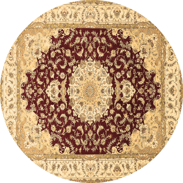 Round Machine Washable Medallion Brown Traditional Rug, wshtr484brn