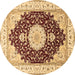 Round Machine Washable Medallion Brown Traditional Rug, wshtr484brn