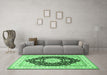 Machine Washable Medallion Emerald Green Traditional Area Rugs in a Living Room,, wshtr484emgrn