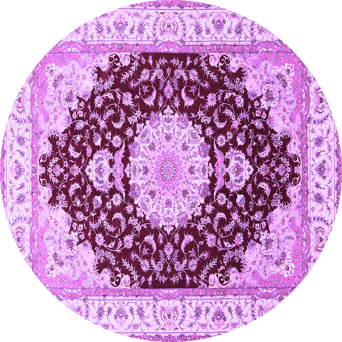 Round Machine Washable Medallion Purple Traditional Area Rugs, wshtr484pur